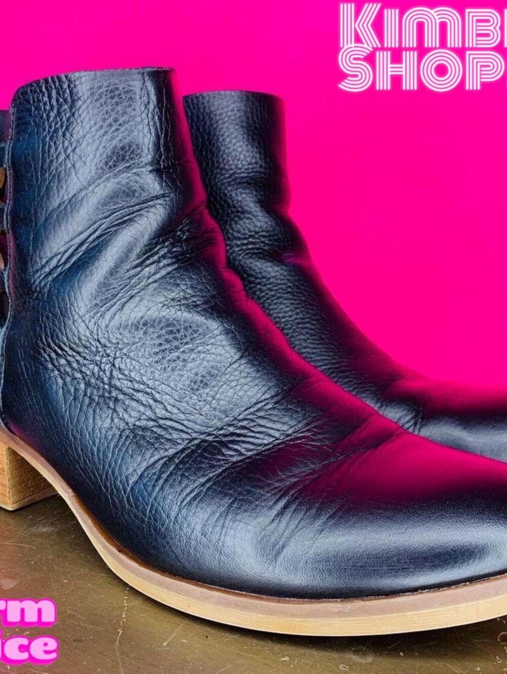 Korks Belaya Black Leather Lace Up Back of Ankle Boot US 9.5 UK 7.5 EU 40